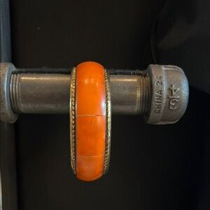 Vintage Brass and Bone Orange Bangle Bracelet